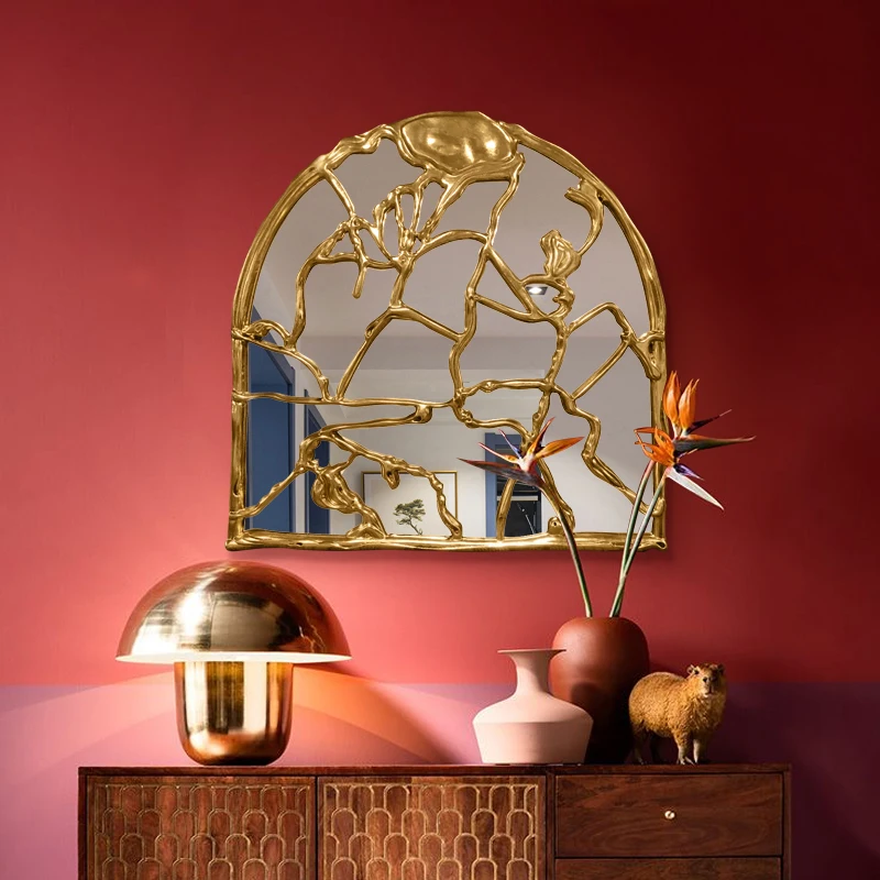 

Wall Hanging Decorative Mirror Custom Shaped Mirror Hand-carved Irregular Guest Restaurant Entrance Mirror Wall Decoration