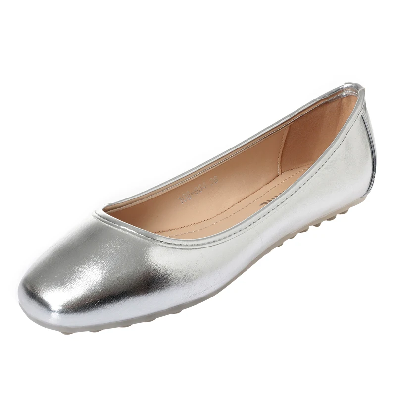 

Doug Shoes Women Flat Heel Pu Leather Silver Gold Flats Office Lady Casual Shoes Moccasin-gommino 35-41 Slip on Loafers Moccasin