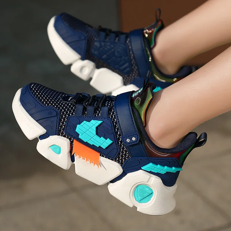 

New Arrival Teenager Shoe for Boy Dark blue Kids Brand Shoes Mesh Breathable Summer Boy Shoe Designer Kids Boy Sneakers