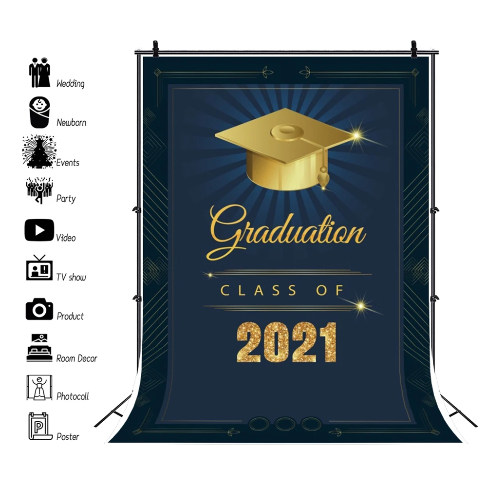 

Graduation Class Of 2021 Backdrop Vinyl Golden Hat Photography Background For Photo Studio Custom Photophone Photozone Photocall