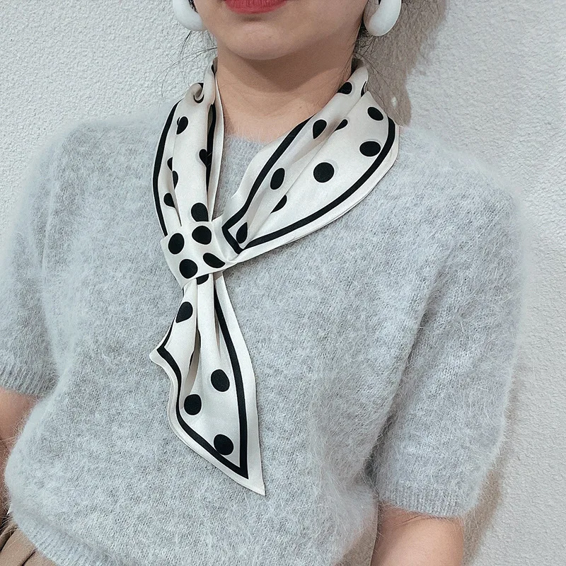 

2020 Fashion Silk Scarf Women Buckle Tied Hair Decorative Head Luxury Brand Chiffon Hijab Dot GIRLGREEN Scarve