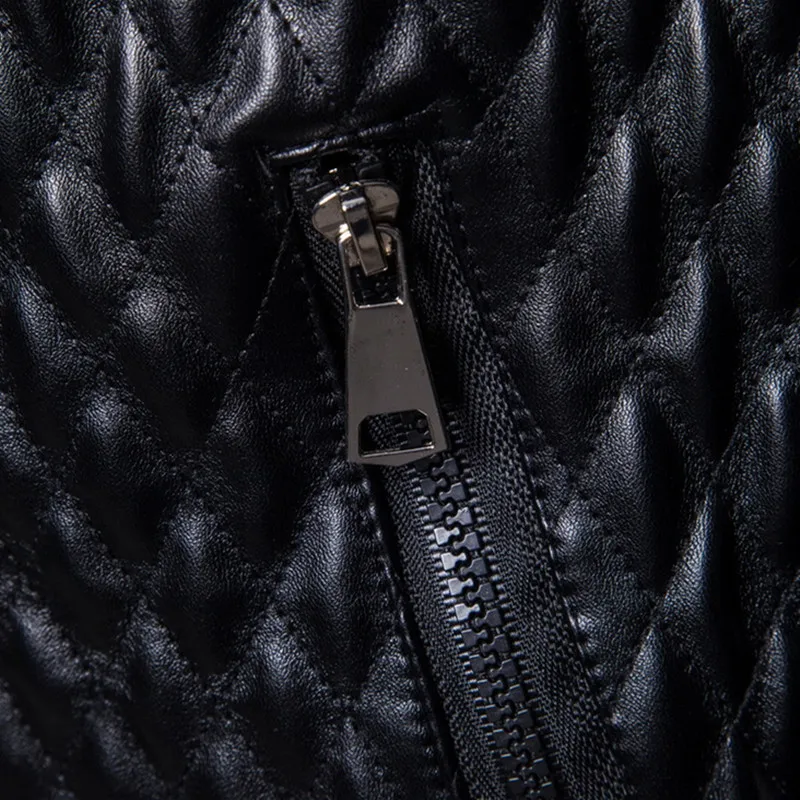 

New Fashion Red Leather Jackets Men Coats Stand Collar Diamond lattice Motorcycle PU Outerwear Male Jacket Brand Clothing Coat