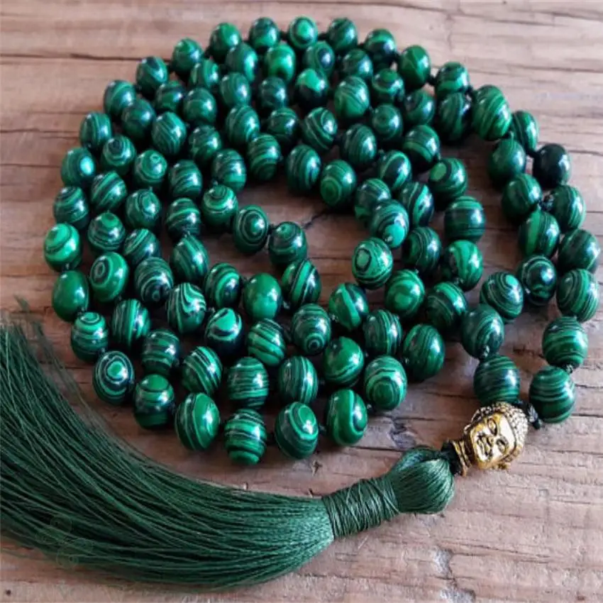 

8mm Chrysocolla Gemstone 108 Bead Mala Necklace band Tassel Unisex yoga Wrist Lucky pray energy Sutra cuff Wristband natural