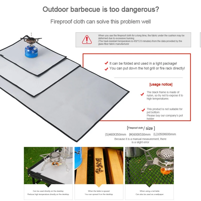 

1Pc Outdoor Camping Fire Blanket Barbecue Heat Insulation Pad Emergency Fire Protection Cover