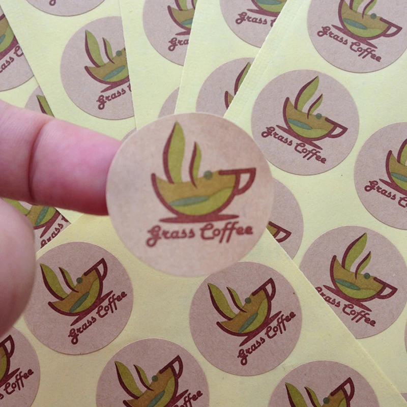 1000pcs 30x30mm custom self ahesive kraft paper stickers nature look classic feeling grass coffee packing labels