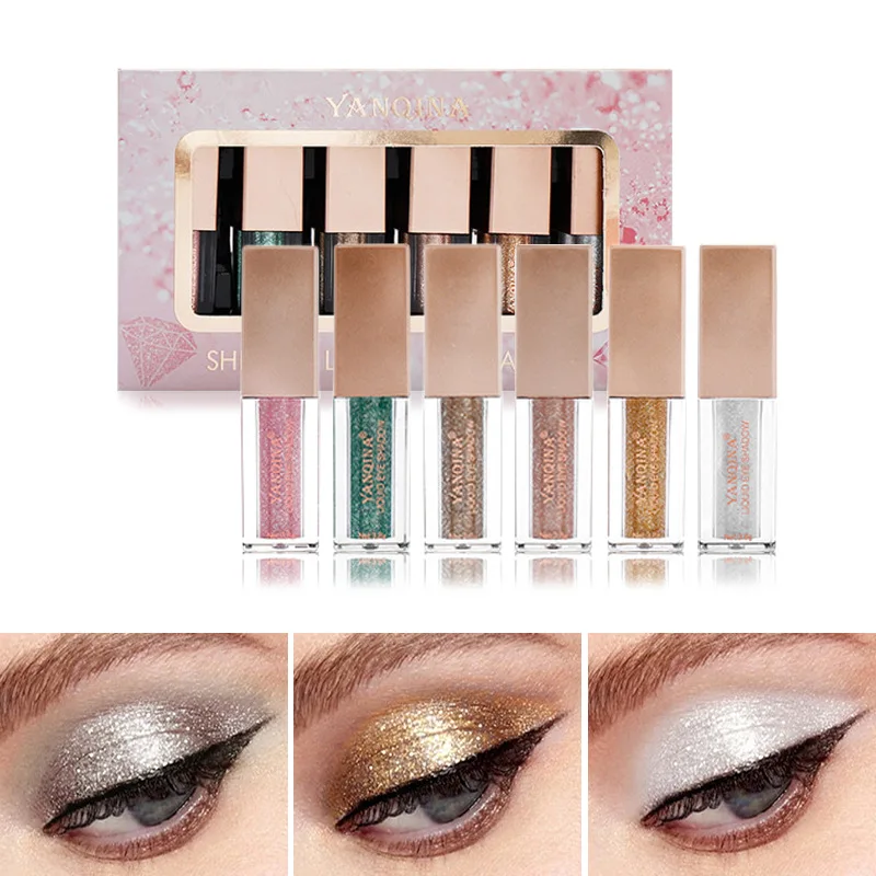 

6*3.8g Makeup combination pearlescent six-color set version High-gloss three-dimensional color diamond shining liquid eyeshadow