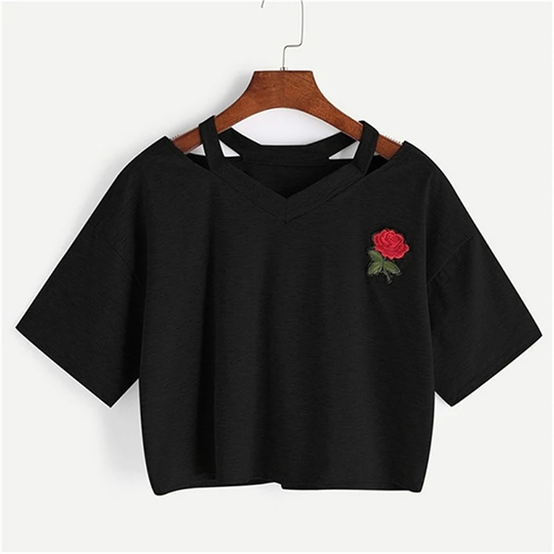 Сексуальный ремень с v образным вырезом укороченный Топ для женщин принтом розы