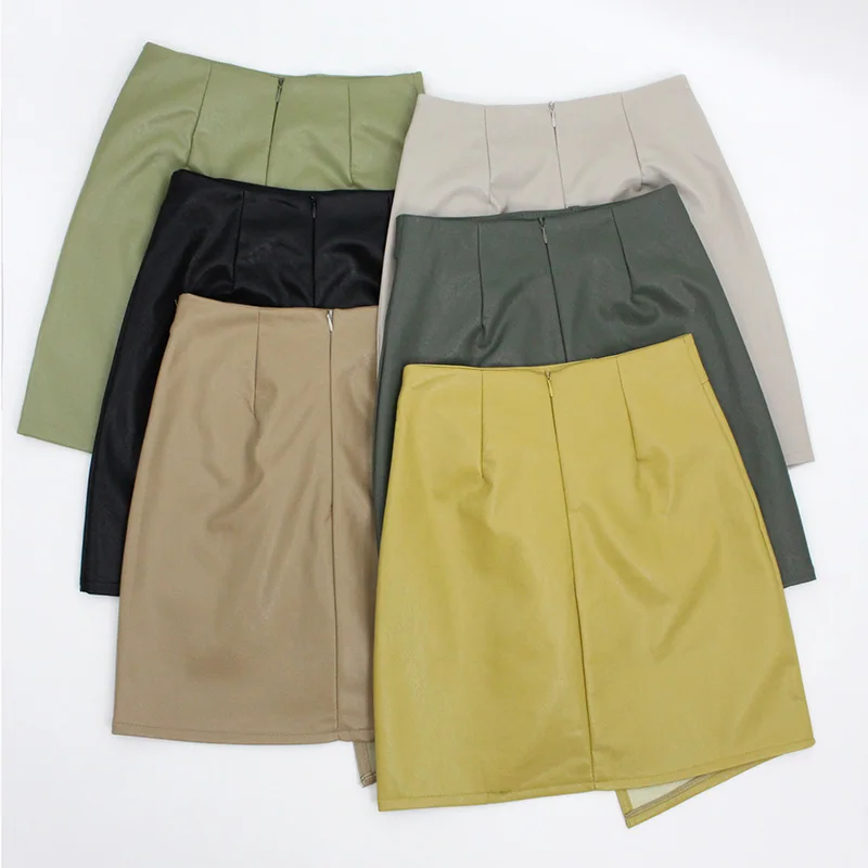 Женские зимние юбки с поясом на молнии прямые мини-юбки из искусственной кожи
