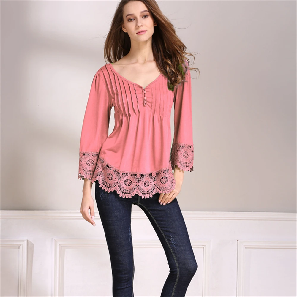 Футболка женская хлопковая с кружевом и круглым вырезом карамельных цветов|tees