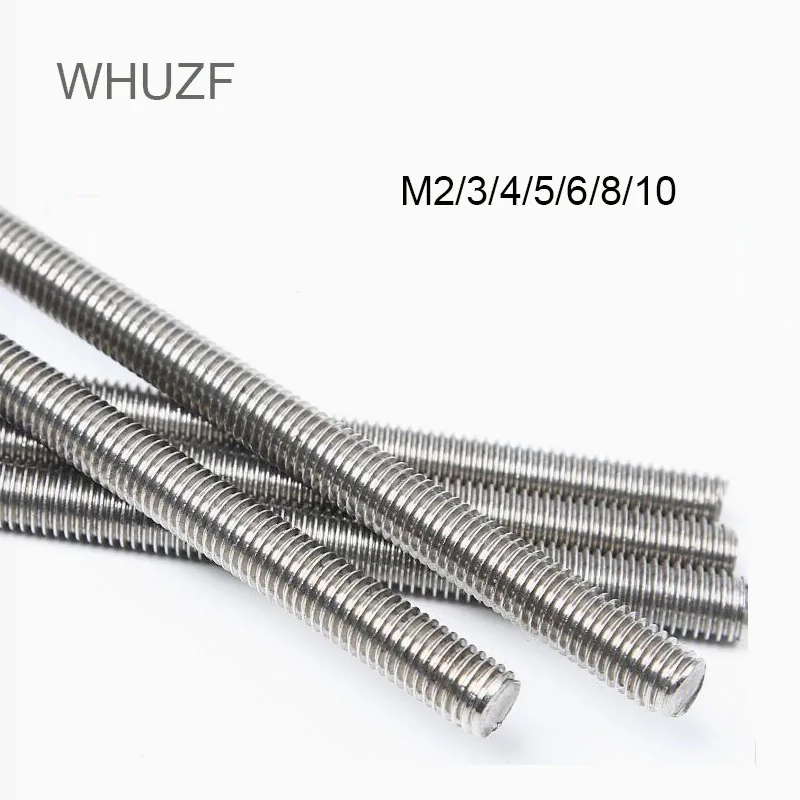 Резьбовой стержень Бесплатная доставка M2/2,5/3/4/5/6/8/10/12x250 мм 304 Нержавеющая сталь полностью резьбовые крепежные стержни серебристого цвета