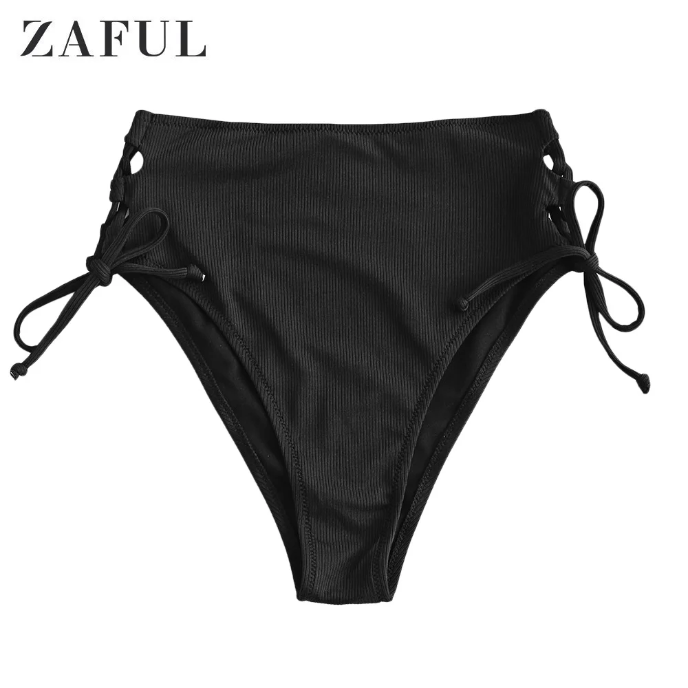 

ZAFUL Ribbed Lace Up High Waisted Bikini Bottom Swim Briefs Bikini Briefs High Waisted Bottom French Cut Bikini