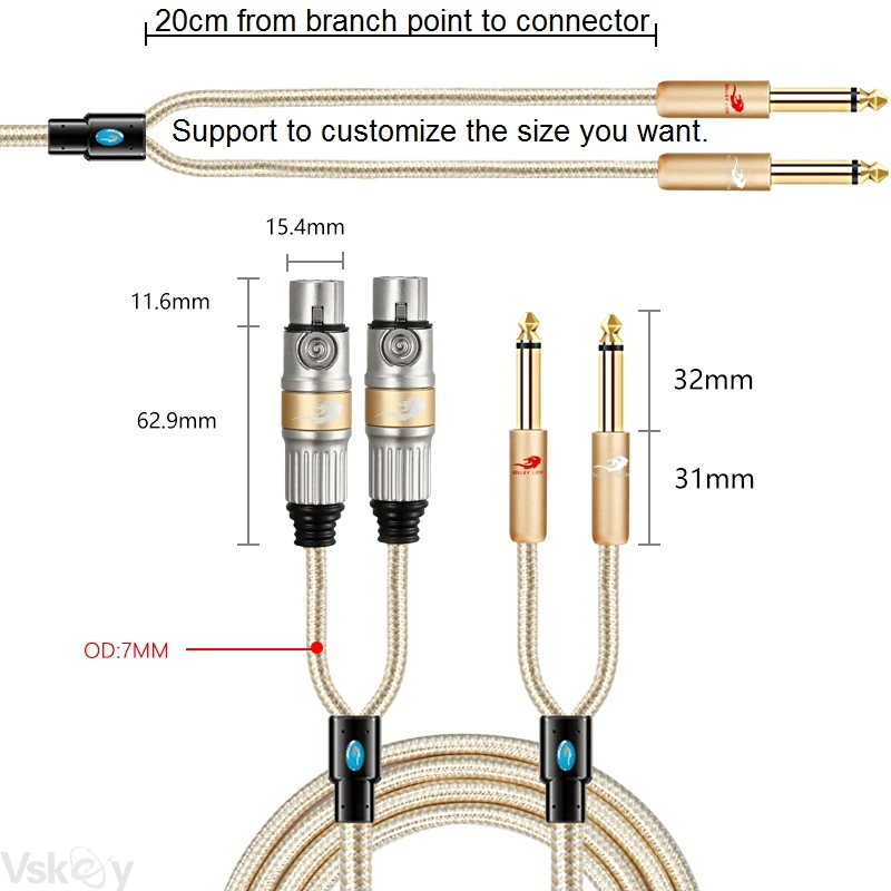 dual 14 inch ts mono 6 35mm male to 2x xlr female audio cable mixer amplifier guita stage keyboard home theater system cords free global shipping