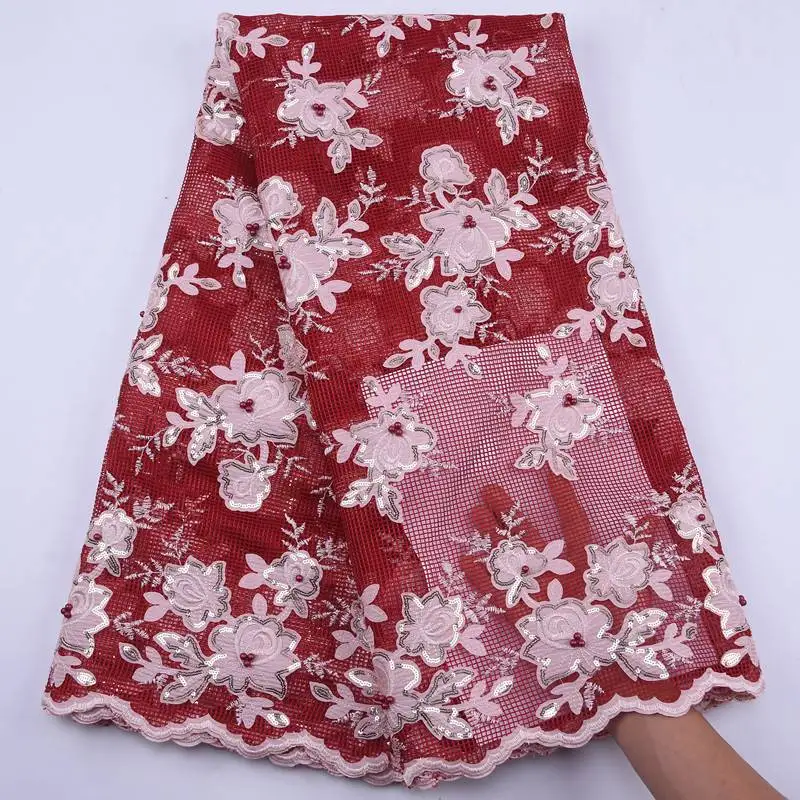 

African Beaded Lace Fabric Embroidery Nigerian Lace Fabric 2020 High Quality Lace Sequins French Net Lace Fabric For Women S1903