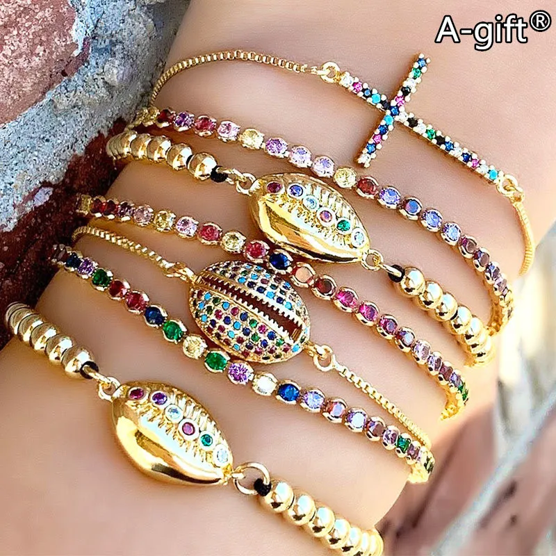 Женский браслет в виде ракушек 18 К золотой богемная цепочка Круглый с бусинами