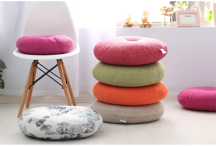 Removable& Washable Round Shape Cotton Linen Seat Cushion with Core Tatami Cushion Pillow Home Decoration Soft Car Sofa Cushion