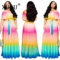 xuru european and american womens tie dye positioning printing dress stitching sexy one shoulder dress
