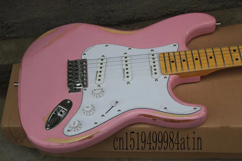 Высшее качество оптовая продажа Новая розовая электрическая гитара sss Custom body @ 22 -