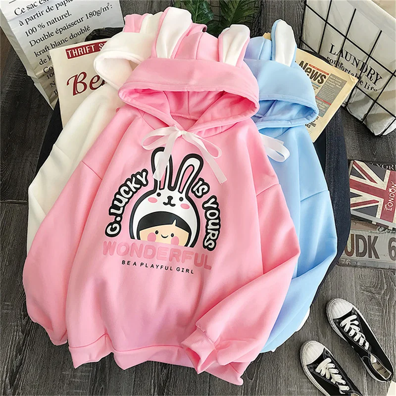 

Cute Oversized Hoodies Women Clothing Polyester Blouses Bottoming Long Sleeve Tops Loose Sweatshirt Girl Casual Pullover