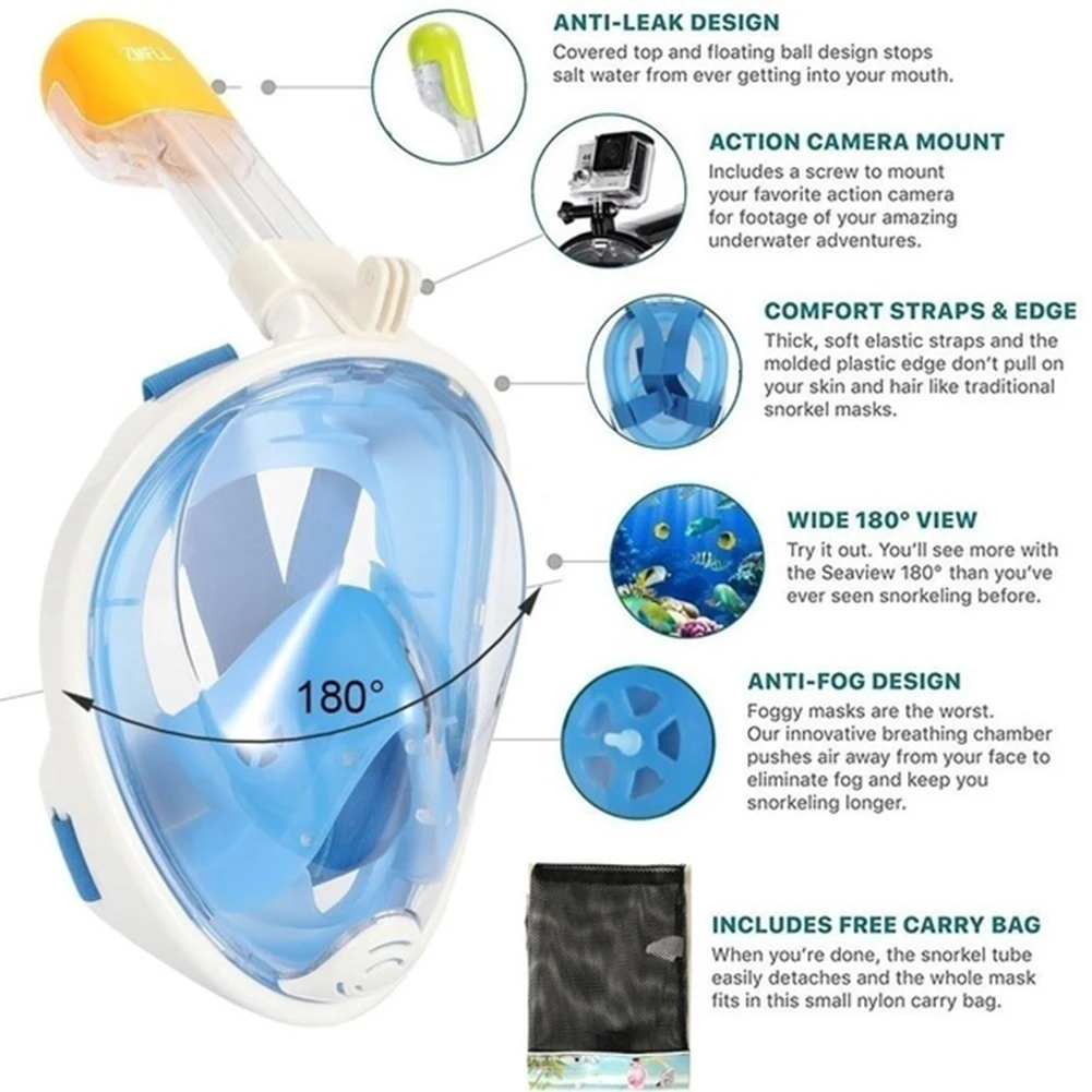 

6 Colors seaside silicone diving mask anti-fog detachable diving snorkeling full face mask