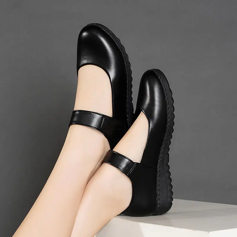 Черные туфли униформы женские на плоской подошве Лоферы Мэри Джейн черные