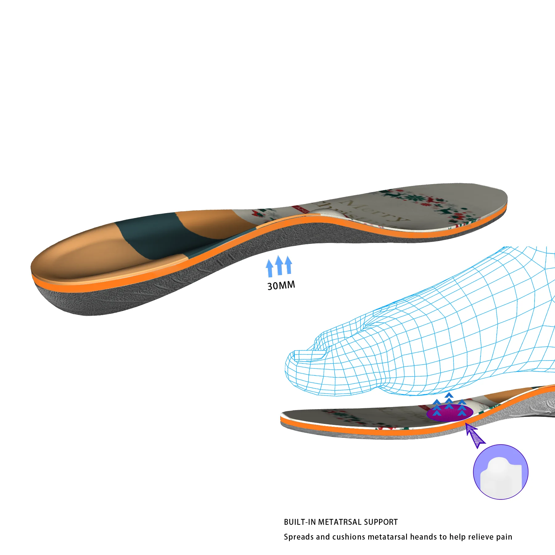 Вставленные ортопедические стельки из ЭВА с поддержкой свода стопы полная длина