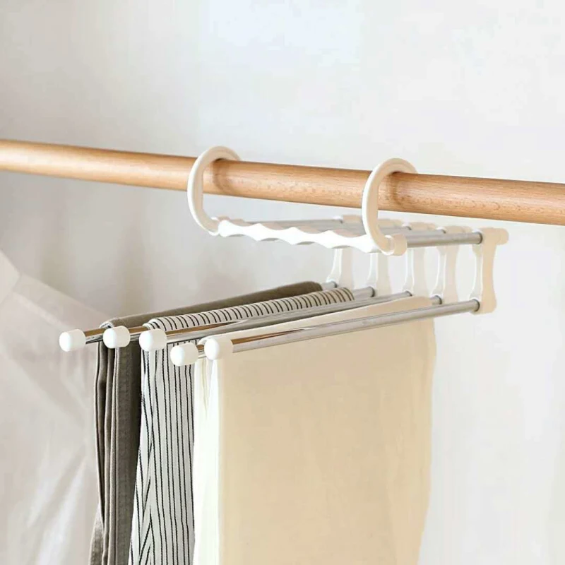 5 In 1 Multifunction Foldable Cloth Hanger Stainless Steel Stretchable Bedroom Wardrobe Holder Dry Pants Rack | Дом и сад