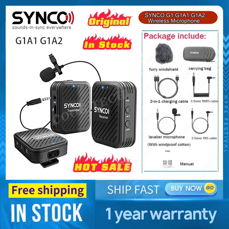 Беспроводная петличная микрофонная система SYNCO G1 G1A1 G1A2 для смартфона ноутбука DSLR