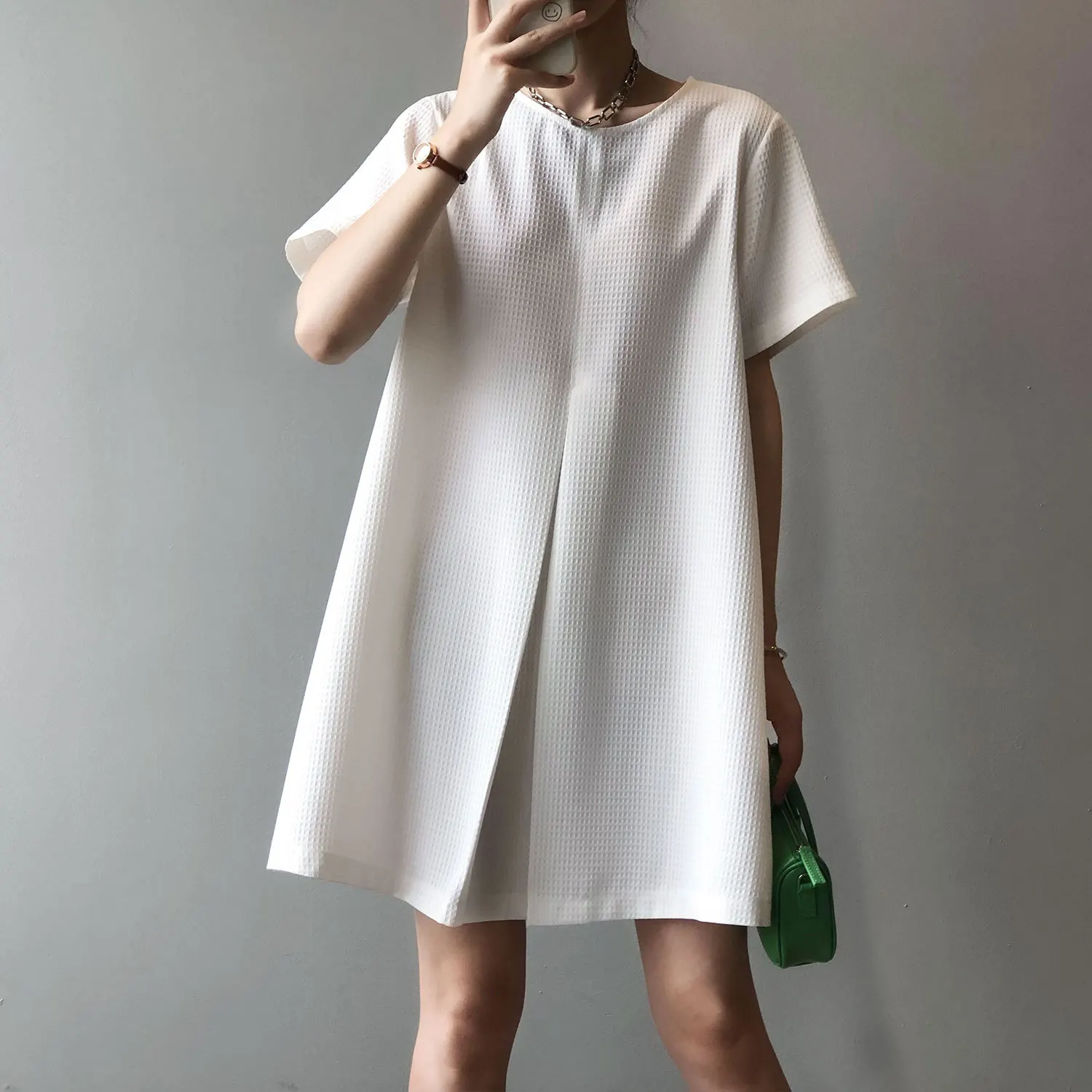 

Ladies High Quality OL Style A-Line Solid-color Imprint Dress Vestidos Mujer Verano 2021