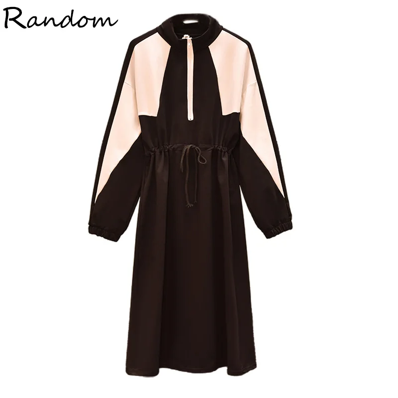 Женское Спортивное платье свитер с длинным рукавом и воротником стойкой|Женские