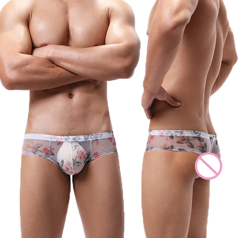 Мужские мини-боксеры с цветочной сеткой прозрачные U-выпуклые трусы карманом