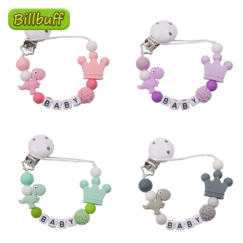 

New Dinosaur Personalized Name Handmade Pacifier Clips Holder Chain Silicone Pacifier Chains Carton Baby Teether Teething Chains