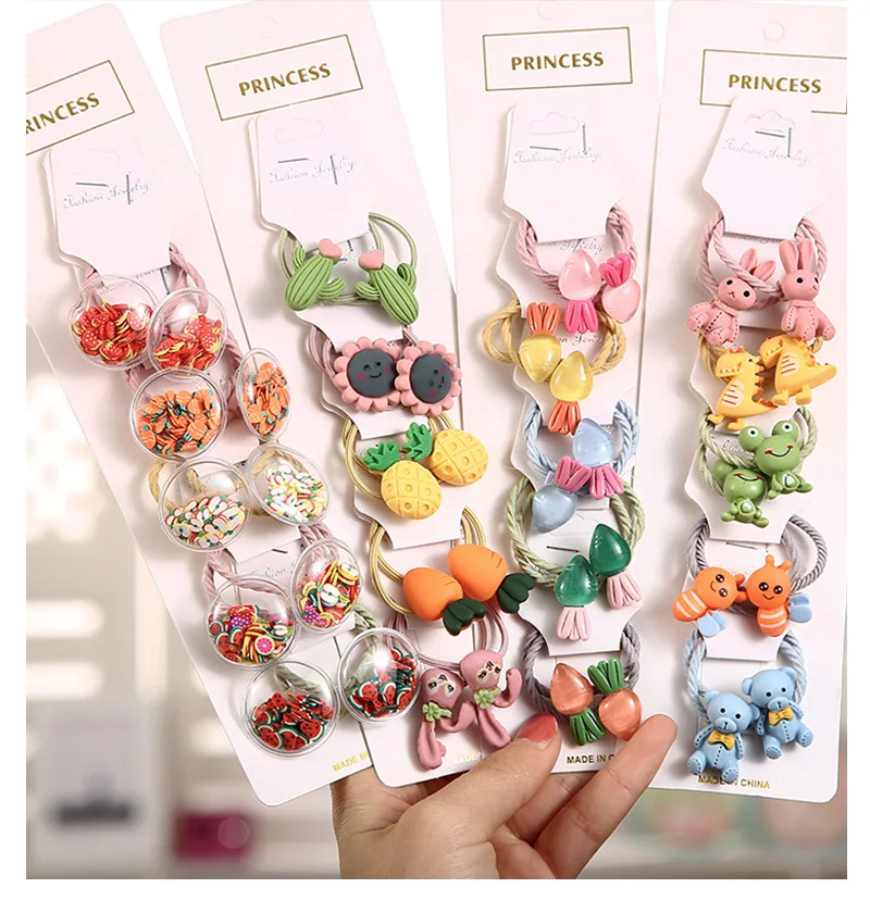 10Pcs/Set Girls Cute Cartoon Animals Fruit Elastic Hair Bands Scrunchies Ponytail Holder Headbands for Kids Accessories | Детская одежда