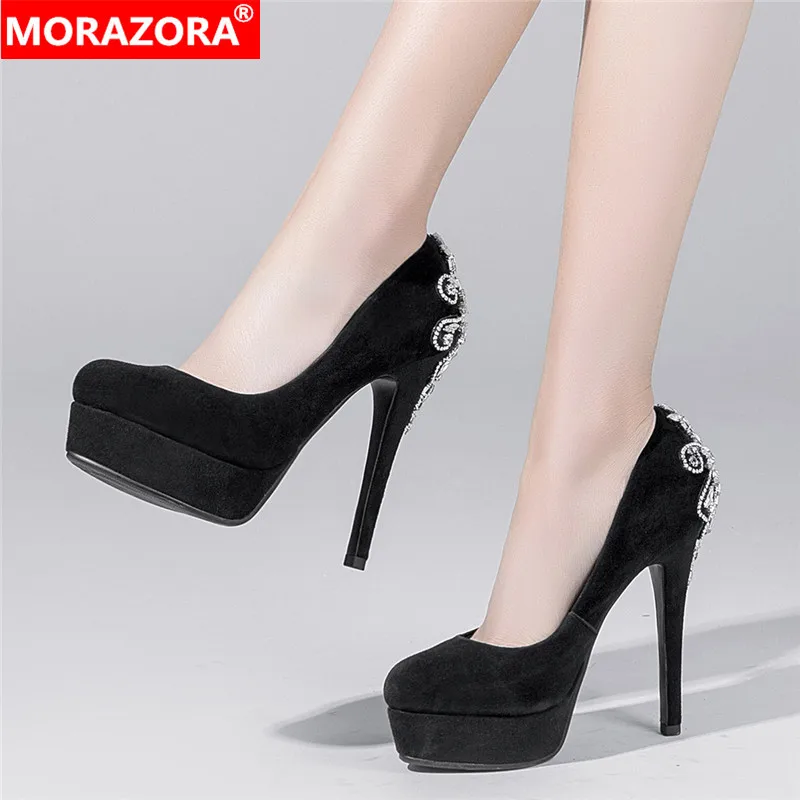 

MORAZORA/Летняя пикантная обувь на высоком каблуке; Женская модная обувь с круглым носком на платформе; Цвет Черный; Вечерние свадебные туфли; Ж...