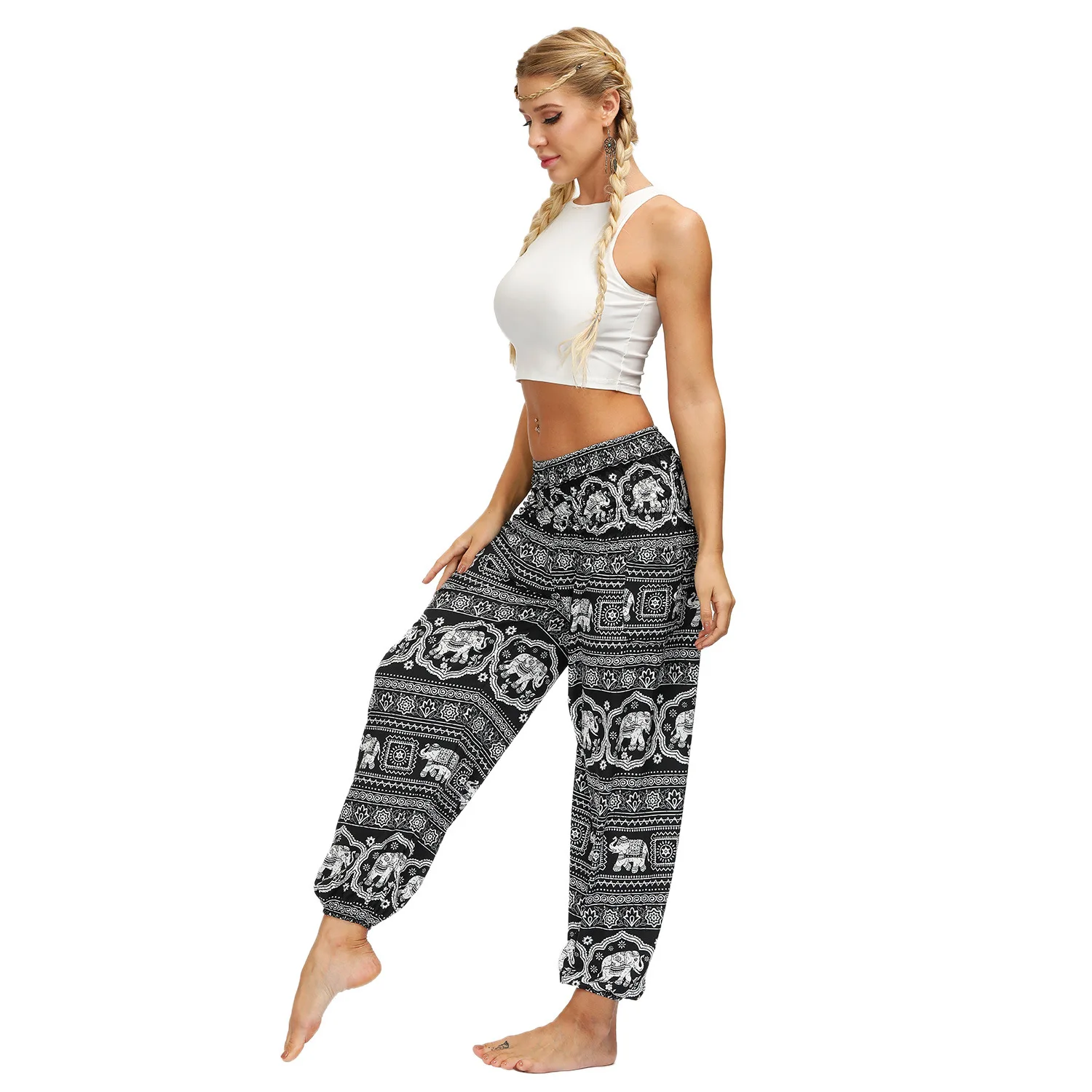 Брюки женские эластичные с завышенной талией пляжные Свободные повседневные