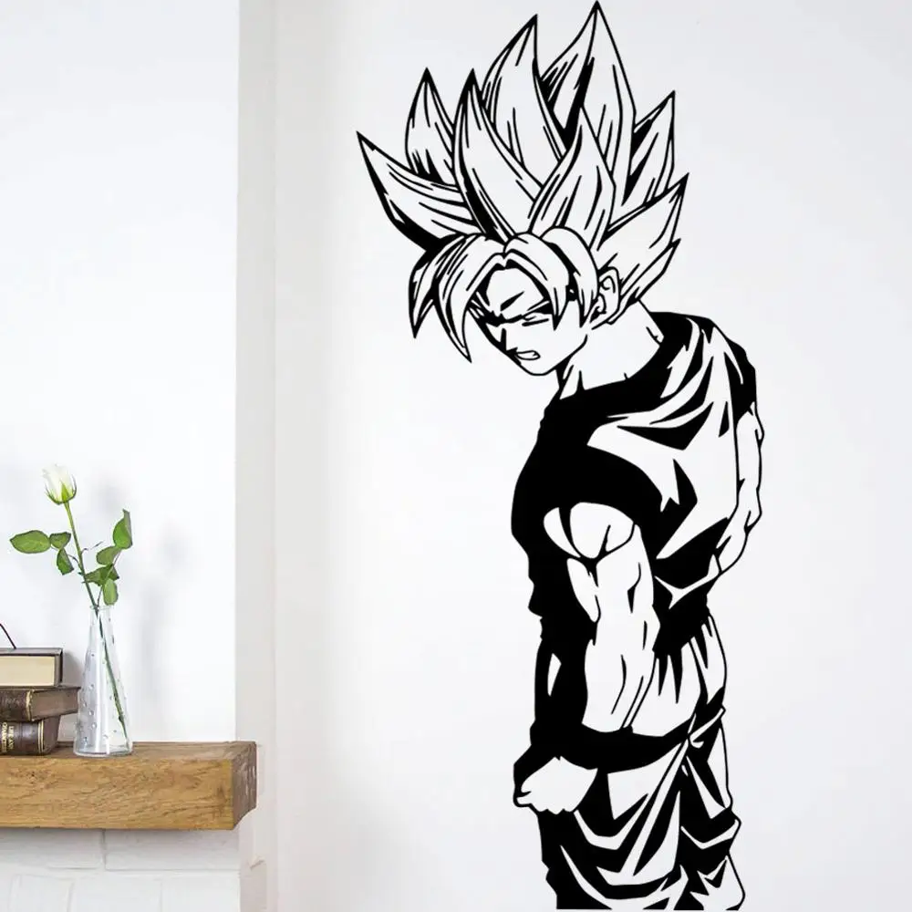 Наклейка на стену Супер Saiyan Goku виниловая наклейка на стену-Dragon Ball, настенная художественная наклейка, наклейка для детской комнаты, декоративная наклейка на стену