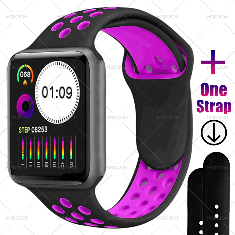 black black purple MODOSON Смарт-часы iwo 12 мини серия 5 всегда яркий экран пульсометр кровяное давление 40 мм умные часы для Apple iphone Android - Цвет: black black purple