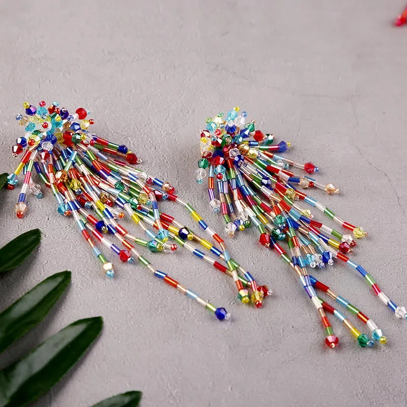 Женские серьги с разноцветными кристаллами Boho модные подвески ручной работы