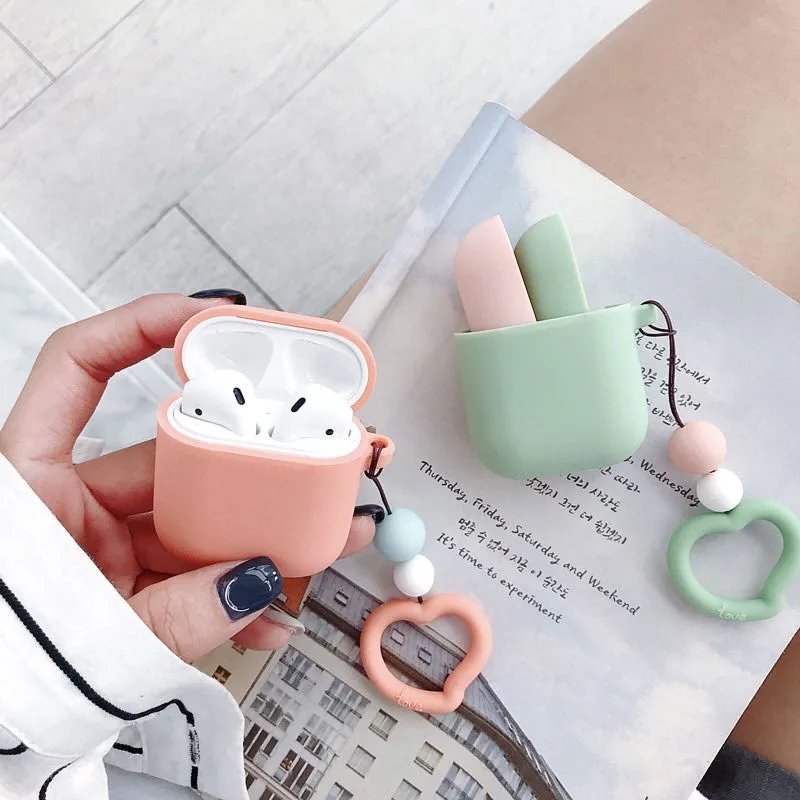 3D наушники чехол для Airpods чехол силиконовый 2-х цветный Kawaii чехол для MacBook Air стручки Apple IPhone х чехол для Earpods брелок для ключей