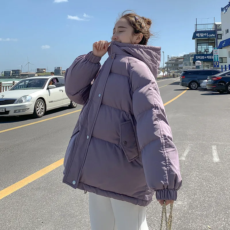 

Hooded Cotton Jacket Women Korean Version Loose Winter New Hong Kong Style Harajuku Thickened Bread Clothing Trend