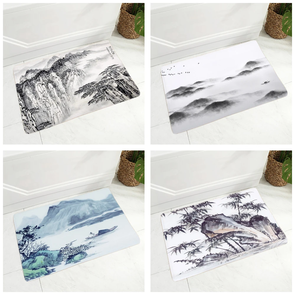 

Chinese Ink Floor Mat for Children Room Bedroom Scenery Kitchen Carpet Non-Slip Decor Beautiful Landscape Doormat 40x60cm