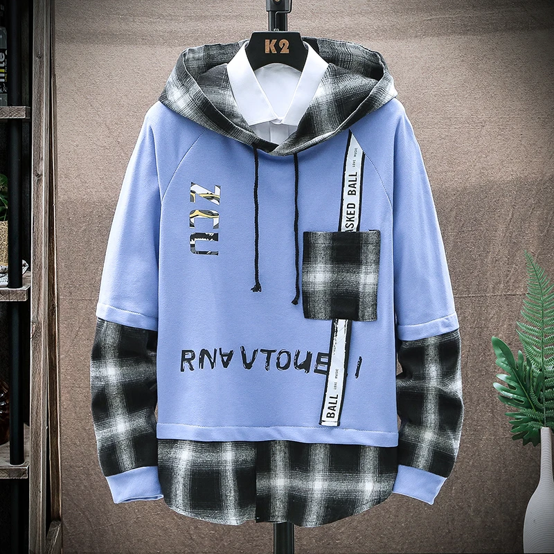 Мужская Осенняя Повседневная хлопковая клетчатая Толстовка в стиле хип-хоп