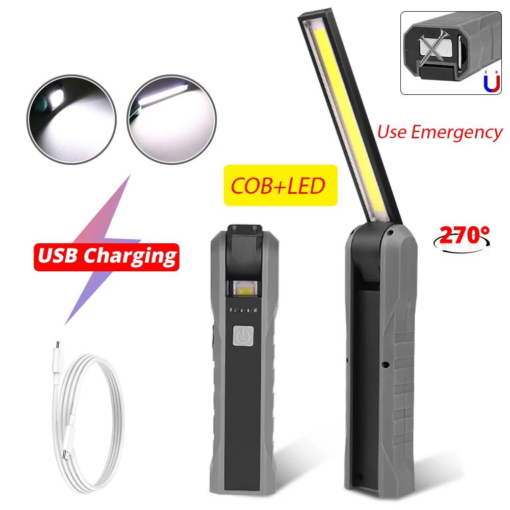 Суперъяркий светодиодный Рабочий фонарь COB с зарядкой от USB гибкий светильник для