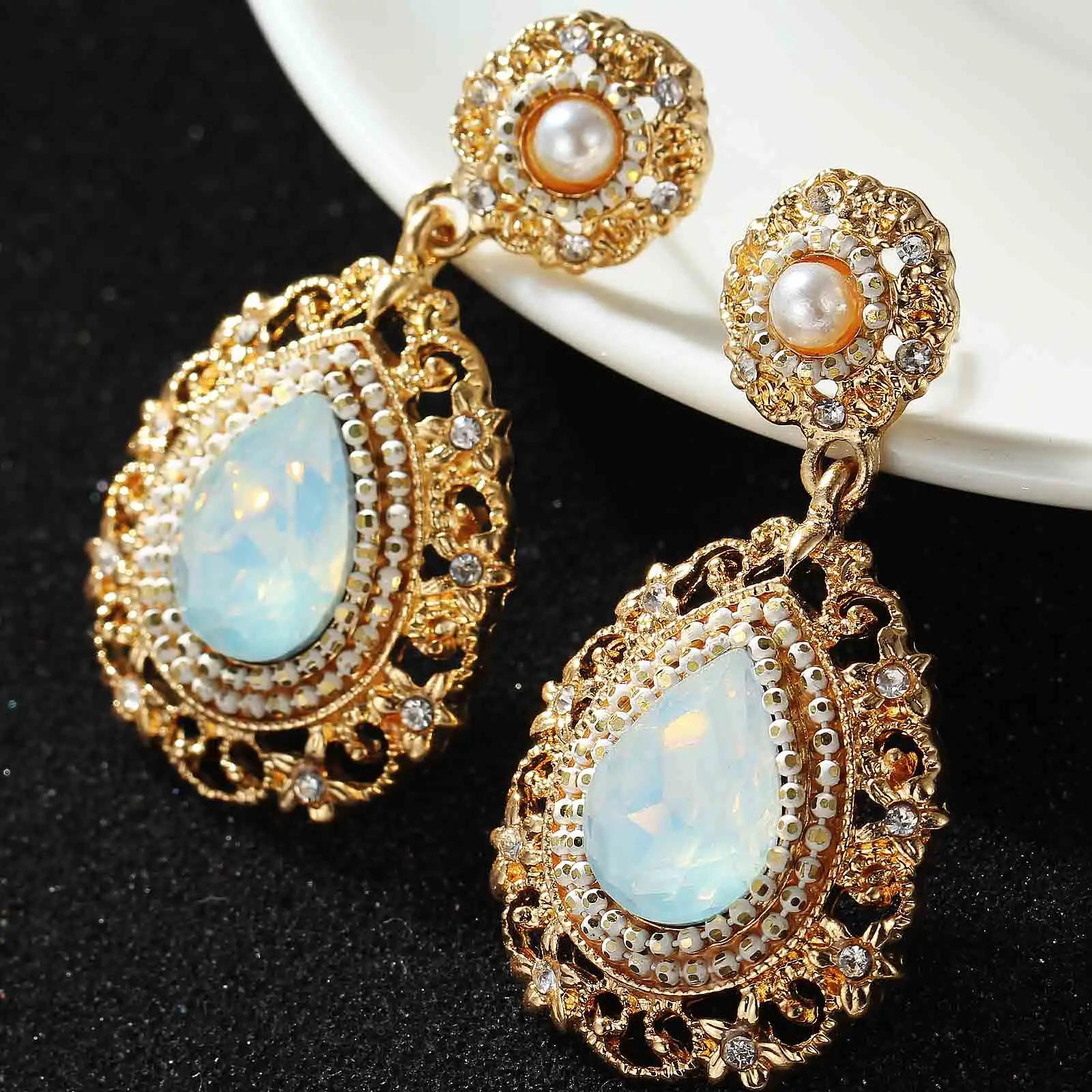 

YaYi Jewelry Fashion BOHO White Glass Crystal Rhinestone Dangle Women Ancient Gold Color Wear Ear Band Long Tassel Earrings