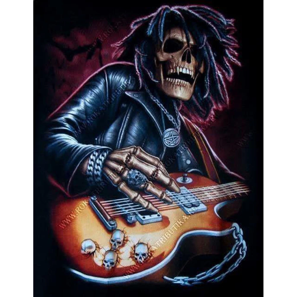 Алмазная 5D мозаика сделай сам набор для рисования скелета скалы гитариста стразы