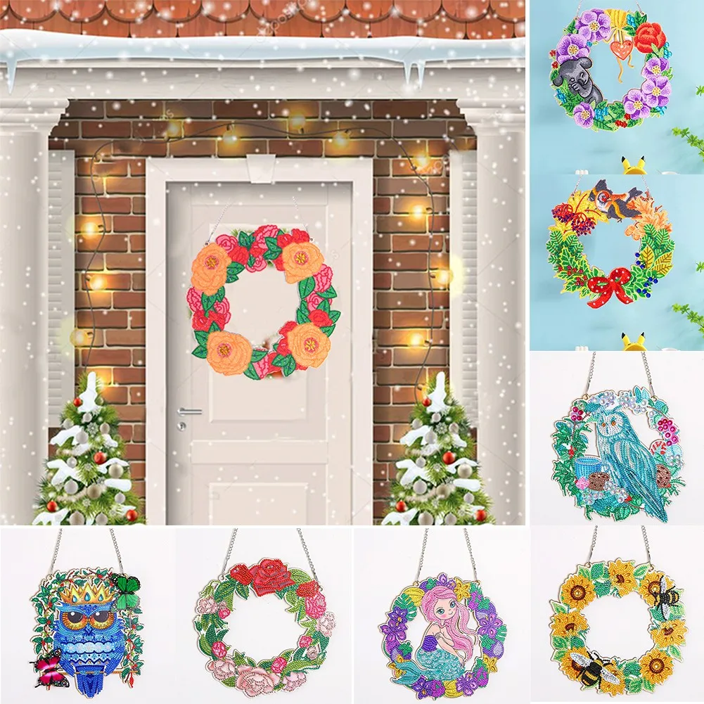 

DIY 5D Diamond Painting Christmas Wreath Cross Stitch Square Round Diamond Embroidery Handwork Rhinestone Crystal Wreath Decor