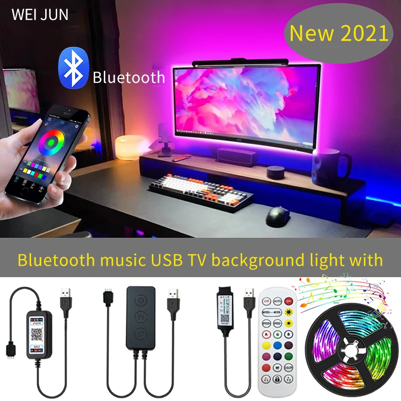 

Bluetooth светодиодная ленсветильник s RGB 5050 SMD, гибкая Водонепроницаемая светодиодная лента RGB 12345 м 12 В, светодиодная Светильник та с дистанцион...