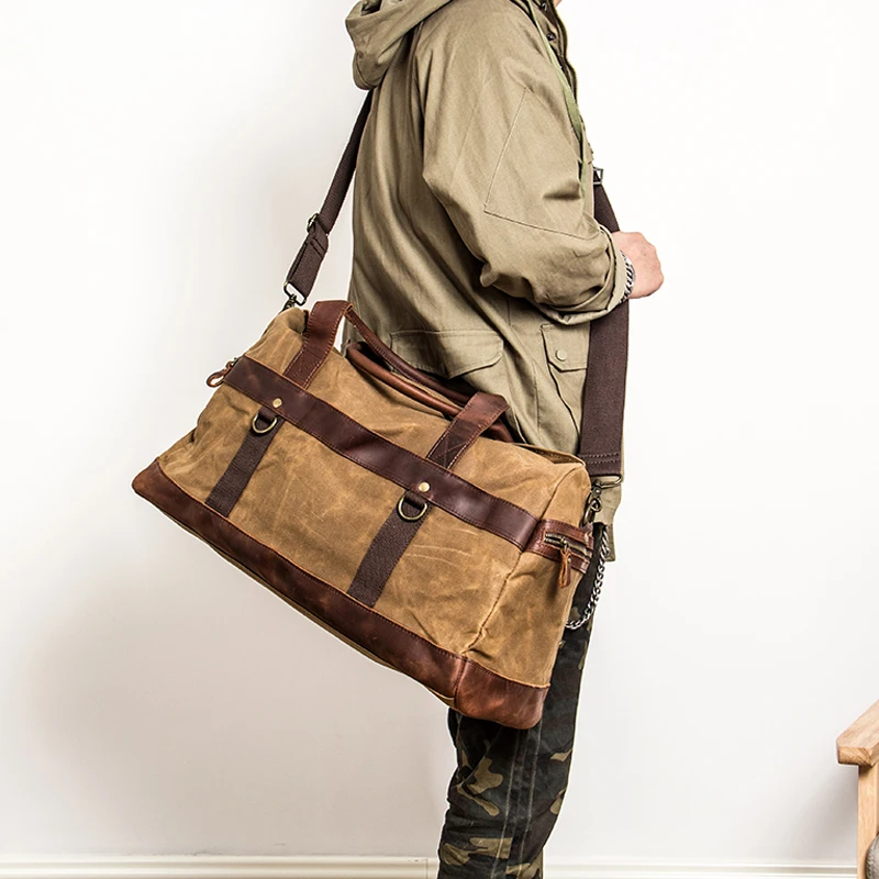 Водонепроницаемая холщовая вещевая сумка прочная кожаная дорожная Мужская