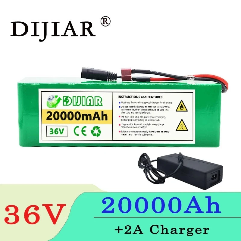 DiJiar 36V 20ah 10S4P electric bicycle battery pack 18650 lithium ion 500W high power motorcycle scooter display +2A | Электроника