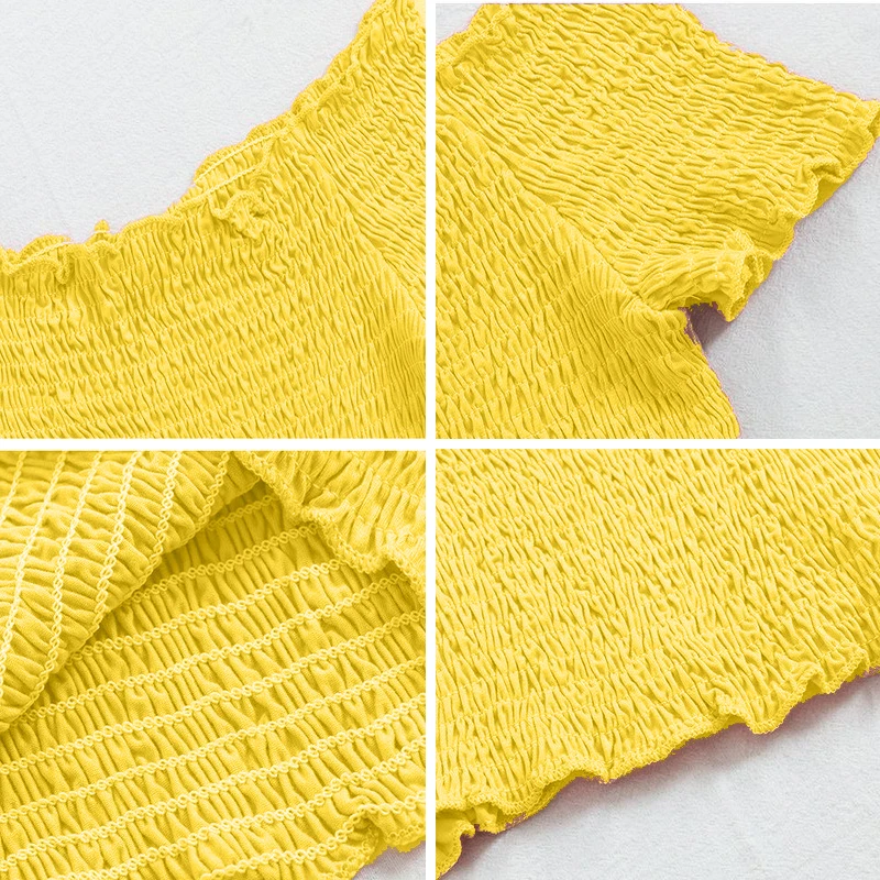 

Women T-shirts One Word Collar Off Shoulder Knitting Crop Top Female Solid Color Wooden Ears Short Sleeve Wrapped Chest Vest