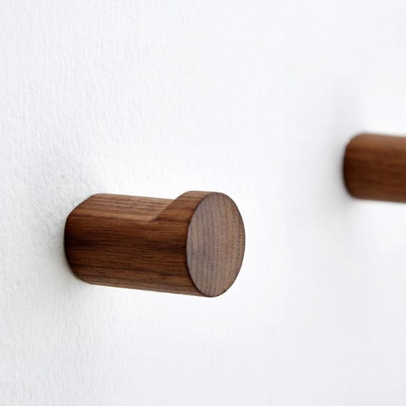 

808B 4Pcs Modern Minimalist Natural Wooden Wall Hooks Rustic Punch-Free No Drilling Robe Clothes Coat Hanger Hat Towel Rack for